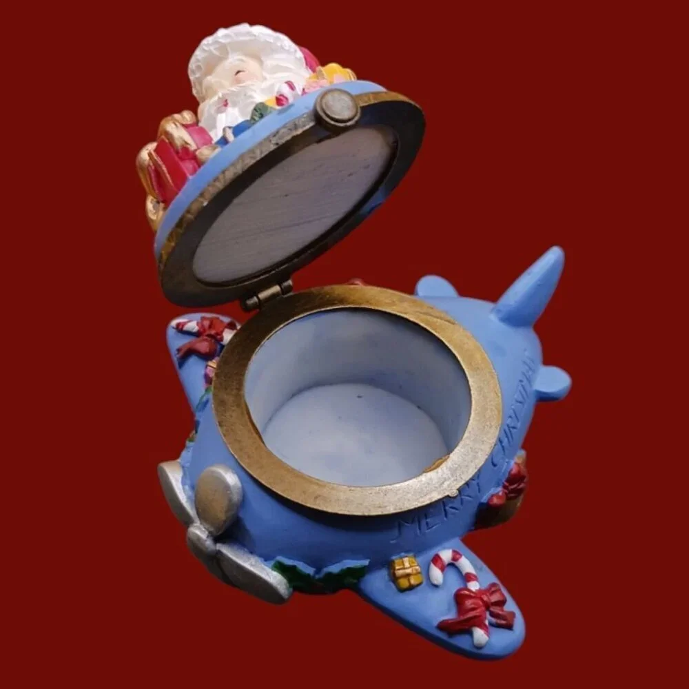 Santa Claus Airplane Trinket Box With Holiday Decorations & Gifts